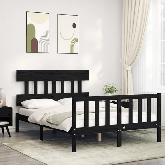 vidaXL Bed Frame with Headboard Black 140x200 cm Solid Wood