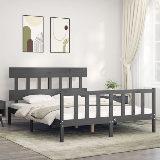 vidaXL Bed Frame with Headboard Grey 160x200 cm Solid Wood
