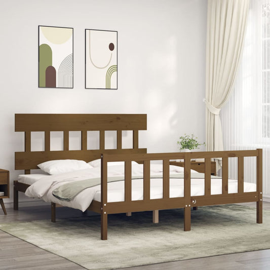 vidaXL Bed Frame with Headboard Honey Brown 160x200 cm Solid Wood