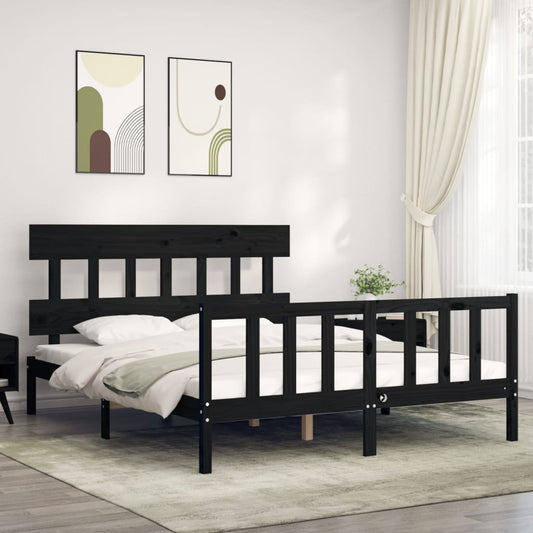 vidaXL Bed Frame with Headboard Black 160x200 cm Solid Wood