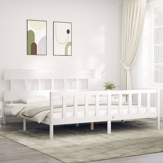 vidaXL Bed Frame with Headboard White Super King Size Solid Wood