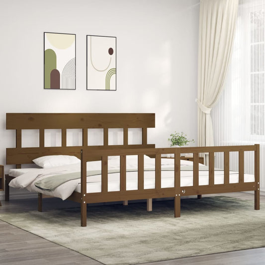 vidaXL Bed Frame with Headboard Honey Brown 200x200 cm Solid Wood