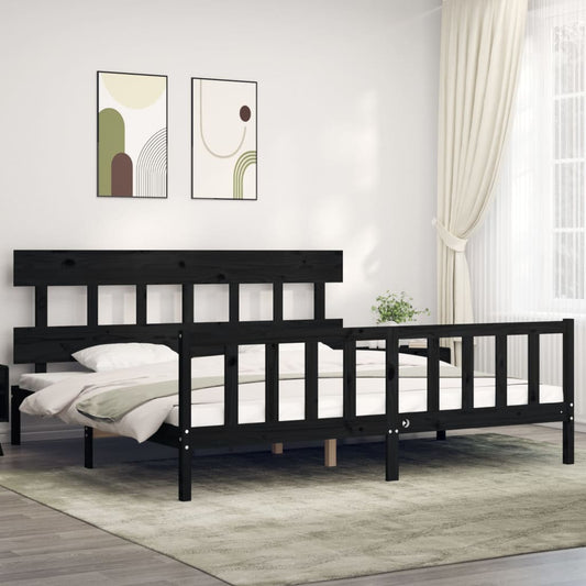 vidaXL Bed Frame with Headboard Black 200x200 cm Solid Wood