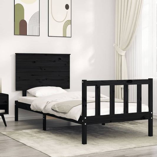 vidaXL Bed Frame with Headboard Black Small Single Solid Wood