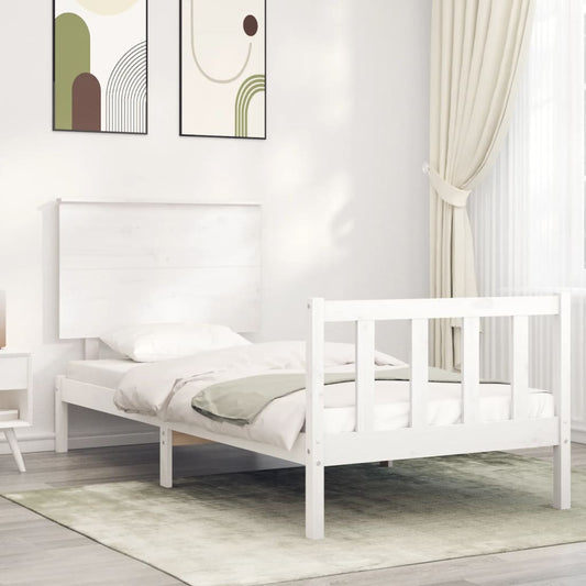 vidaXL Bed Frame with Headboard White Single Solid Wood