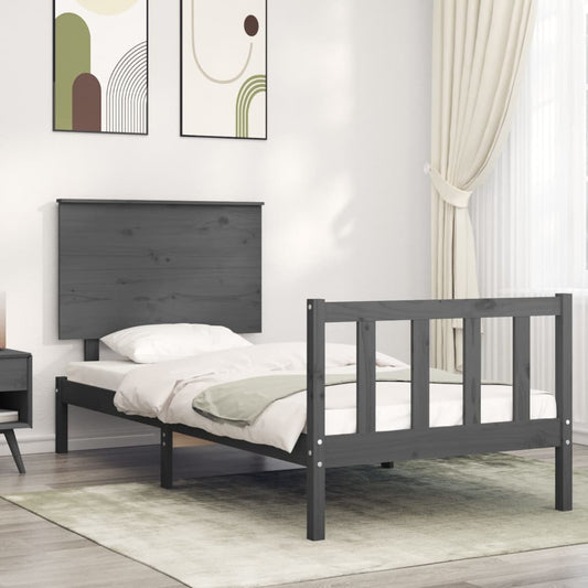 vidaXL Bed Frame with Headboard Grey Single Solid Wood