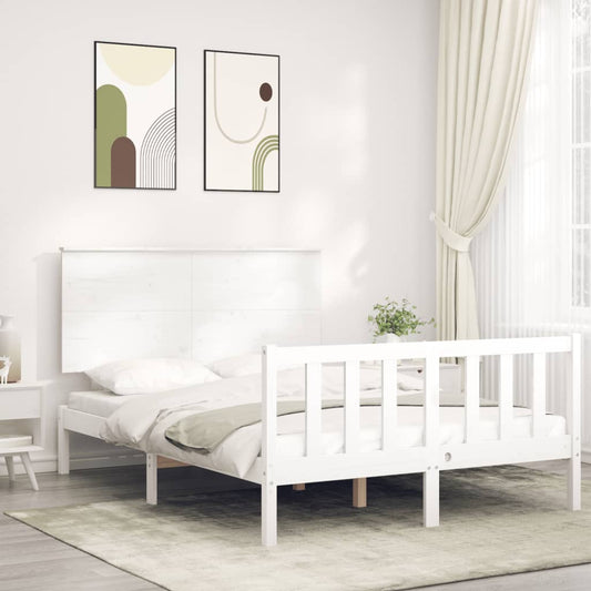 vidaXL Bed Frame with Headboard White 140x190 cm Solid Wood