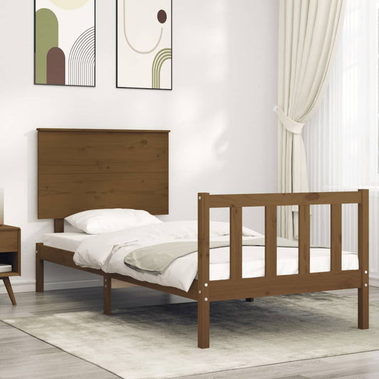 vidaXL Bed Frame with Headboard Honey Brown 90x200 cm Solid Wood