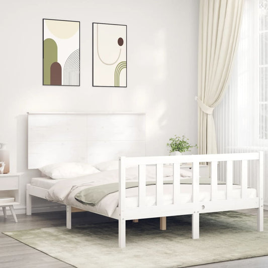 vidaXL Bed Frame with Headboard White 140x200 cm Solid Wood