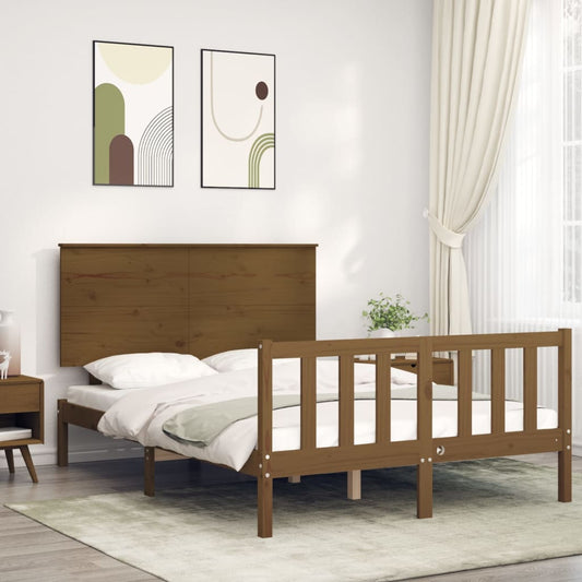 vidaXL Bed Frame with Headboard Honey Brown 140x200 cm Solid Wood