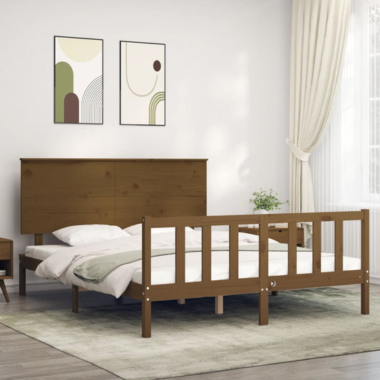 vidaXL Bed Frame with Headboard Honey Brown King Size Solid Wood