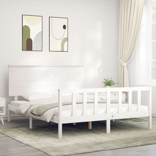vidaXL Bed Frame with Headboard White 160x200 cm Solid Wood