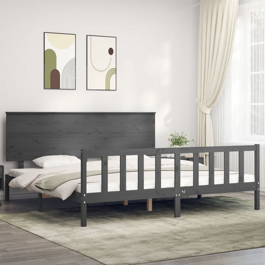 vidaXL Bed Frame with Headboard Grey 200x200 cm Solid Wood