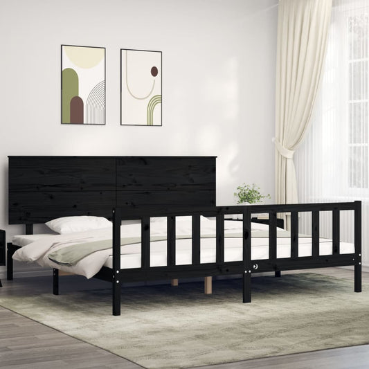 vidaXL Bed Frame with Headboard Black 200x200 cm Solid Wood