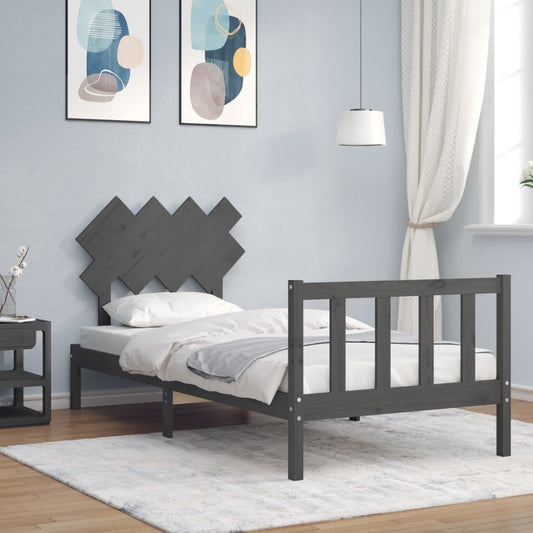 vidaXL Bed Frame with Headboard Grey Single Solid Wood