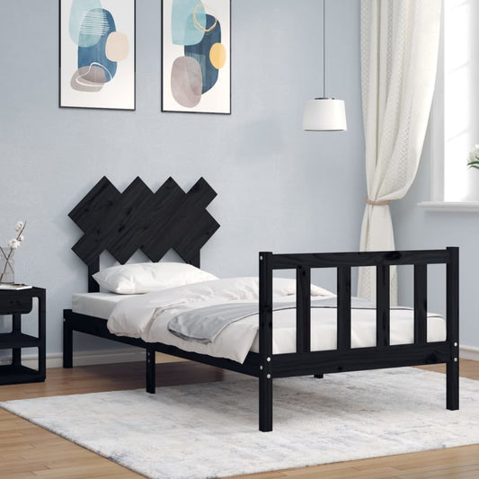 vidaXL Bed Frame with Headboard Black Single Solid Wood