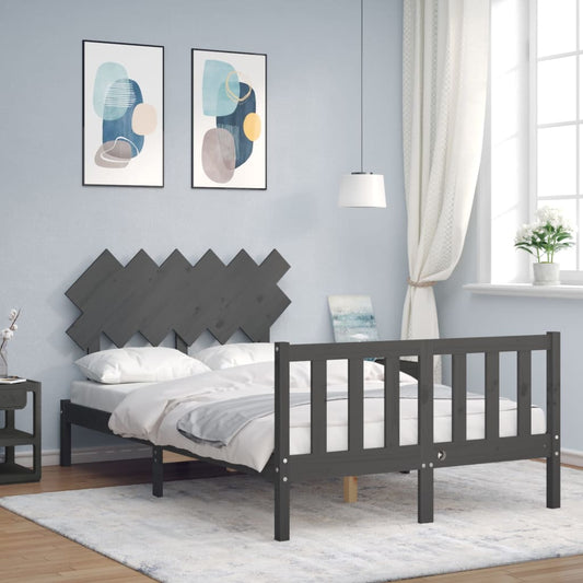 vidaXL Bed Frame with Headboard Grey Small Double Solid Wood