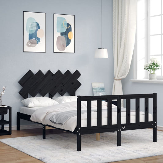 vidaXL Bed Frame with Headboard Black Small Double Solid Wood