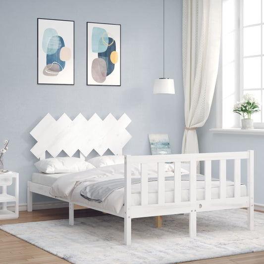 vidaXL Bed Frame with Headboard White Double Solid Wood