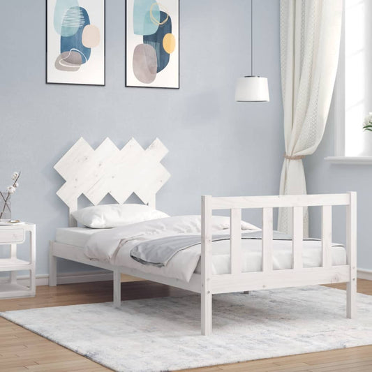 vidaXL Bed Frame with Headboard White 90x200 cm Solid Wood