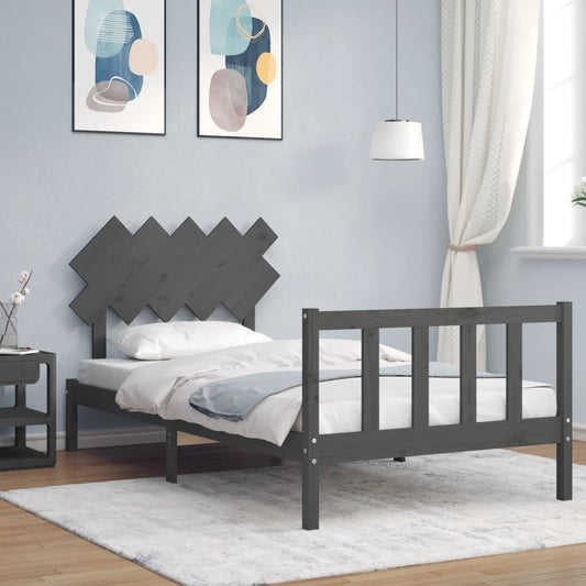 vidaXL Bed Frame with Headboard Grey 100x200 cm Solid Wood
