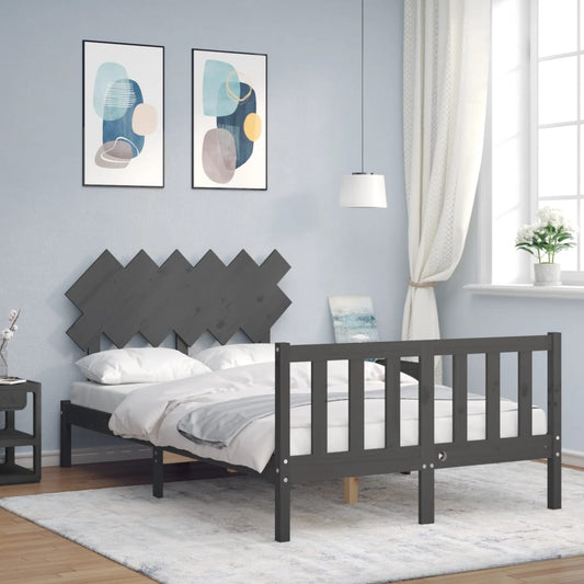 vidaXL Bed Frame with Headboard Grey 120x200 cm Solid Wood