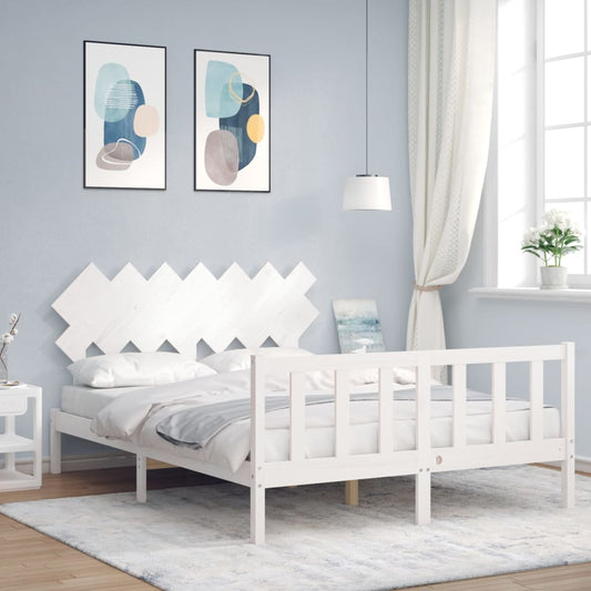 vidaXL Bed Frame with Headboard White 140x200 cm Solid Wood