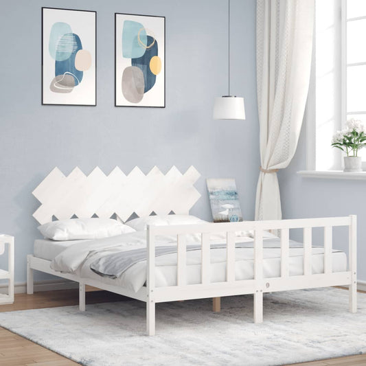 vidaXL Bed Frame with Headboard White 160x200 cm Solid Wood