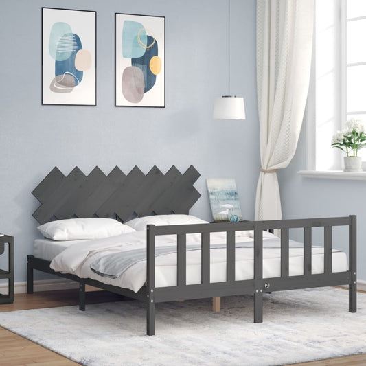 vidaXL Bed Frame with Headboard Grey 160x200 cm Solid Wood