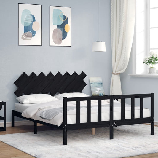 vidaXL Bed Frame with Headboard Black 160x200 cm Solid Wood