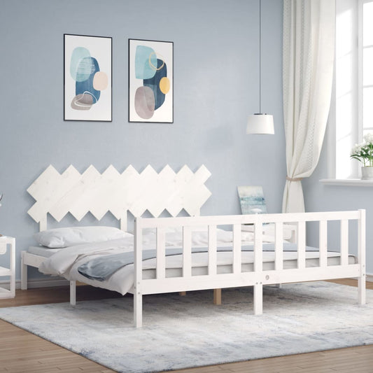 vidaXL Bed Frame with Headboard White Super King Size Solid Wood