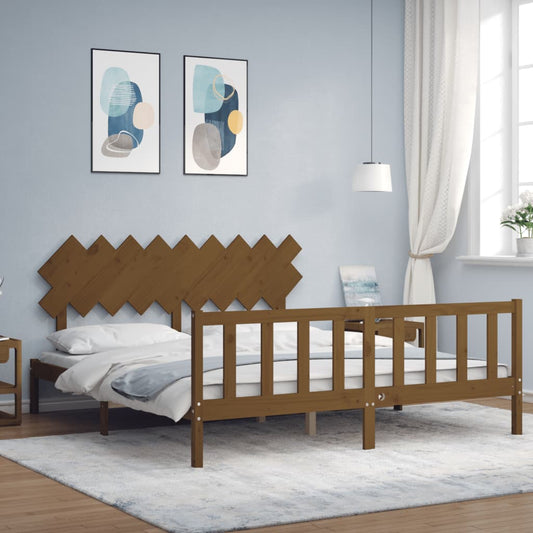 vidaXL Bed Frame with Headboard Honey Brown Super King Size Solid Wood