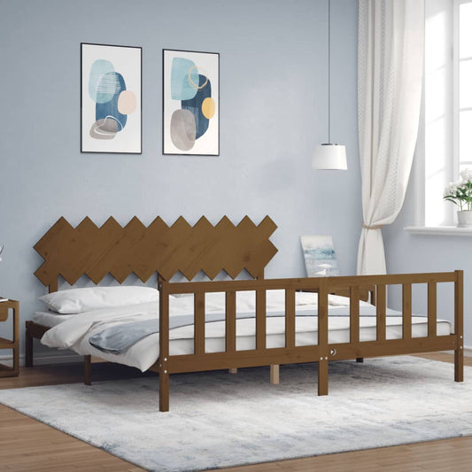 vidaXL Bed Frame with Headboard Honey Brown 200x200 cm Solid Wood
