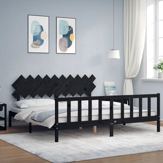 vidaXL Bed Frame with Headboard Black 200x200 cm Solid Wood