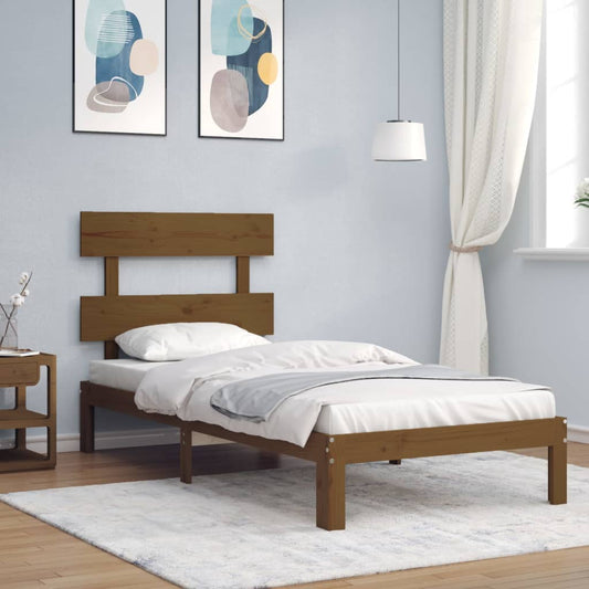 vidaXL Bed Frame with Headboard Honey Brown Small Single Solid Wood