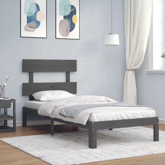 vidaXL Bed Frame with Headboard Grey 90x200 cm Solid Wood