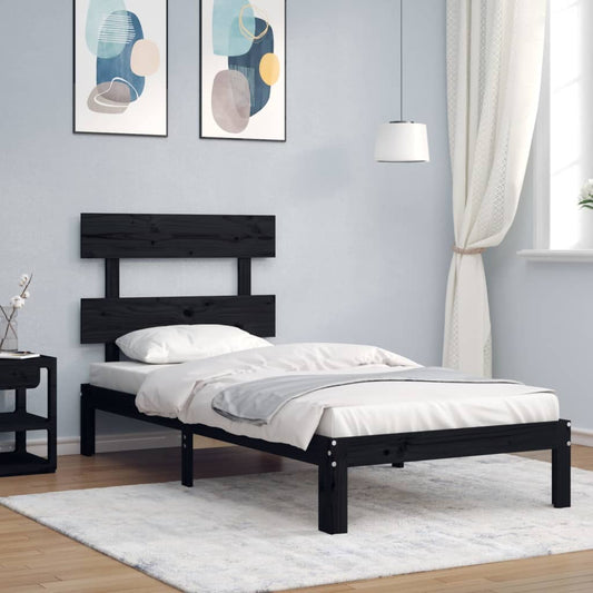 vidaXL Bed Frame with Headboard Black 90x200 cm Solid Wood