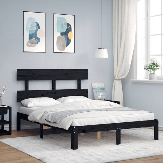 vidaXL Bed Frame with Headboard Black 120x200 cm Solid Wood