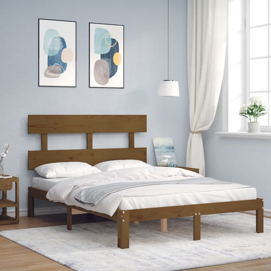 vidaXL Bed Frame with Headboard Honey Brown 140x200 cm Solid Wood