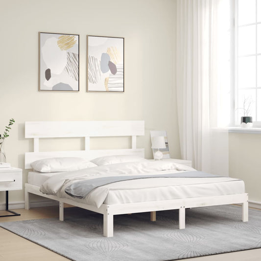 vidaXL Bed Frame with Headboard White King Size Solid Wood