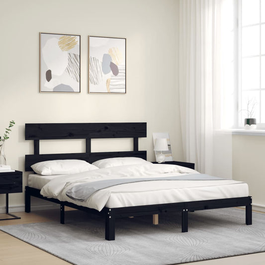 vidaXL Bed Frame with Headboard Black 160x200 cm Solid Wood