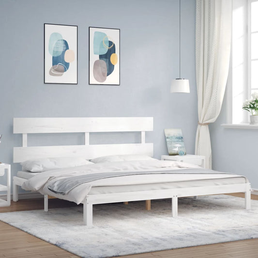 vidaXL Bed Frame with Headboard White Super King Size Solid Wood