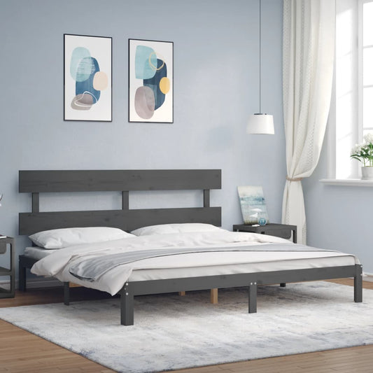 vidaXL Bed Frame with Headboard Grey 200x200 cm Solid Wood