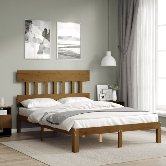 vidaXL Bed Frame with Headboard Honey Brown Double Solid Wood