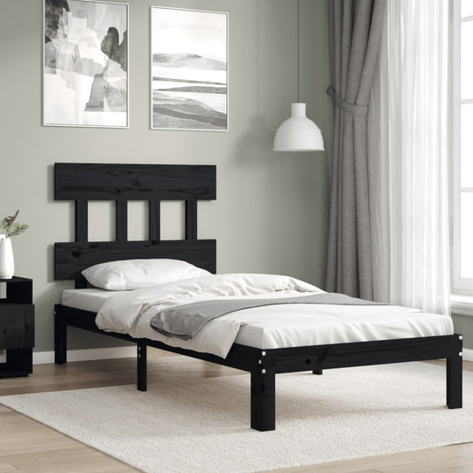 vidaXL Bed Frame with Headboard Black 90x200 cm Solid Wood