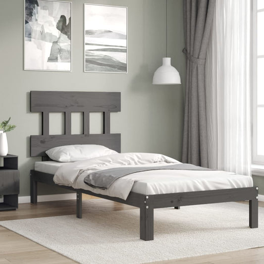 vidaXL Bed Frame with Headboard Grey 100x200 cm Solid Wood