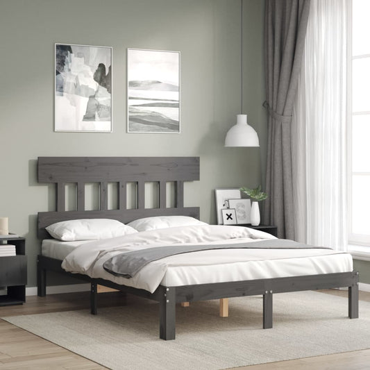 vidaXL Bed Frame with Headboard Grey 120x200 cm Solid Wood