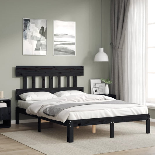 vidaXL Bed Frame with Headboard Black 120x200 cm Solid Wood