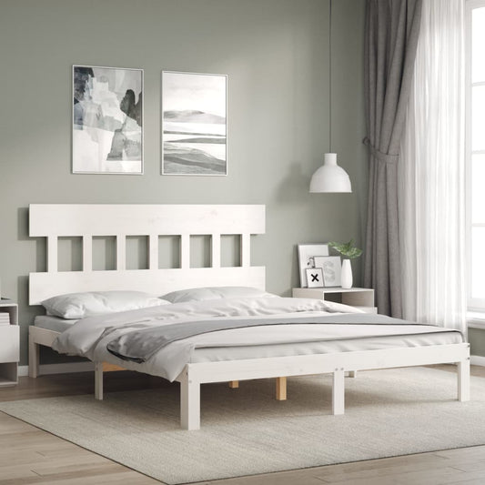 vidaXL Bed Frame with Headboard White 160x200 cm Solid Wood