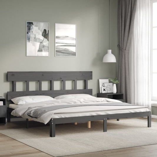 vidaXL Bed Frame with Headboard Grey Super King Size Solid Wood